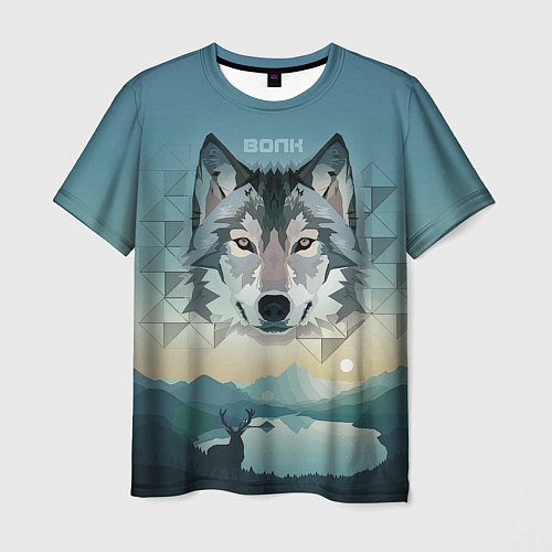 Мужская футболка Серый волк - голова / 3D-принт – фото 1