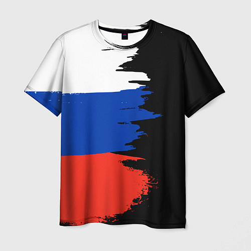 Мужская футболка Российский триколор на темном фоне / 3D-принт – фото 1