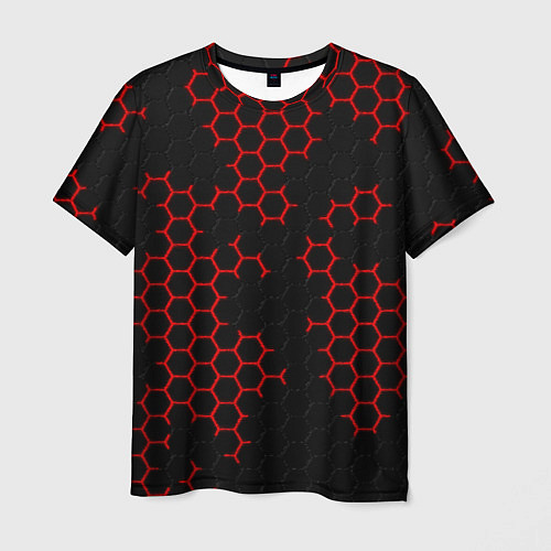 Мужская футболка НАНОКОСТЮМ Black and Red Hexagon Гексагоны / 3D-принт – фото 1