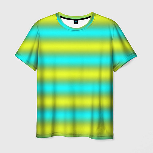 Мужская футболка Бирюзово-желтые неоновые полосы / 3D-принт – фото 1