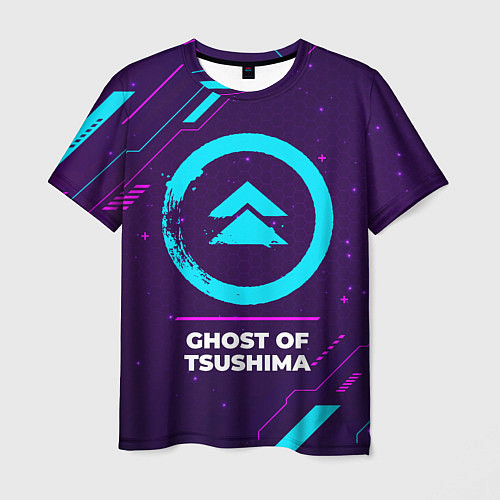 Мужская футболка Символ Ghost of Tsushima в неоновых цветах на темн / 3D-принт – фото 1