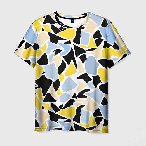 Мужская футболка Абстрактный узор в желто-голубых тонах на черном ф / 3D-принт – фото 1