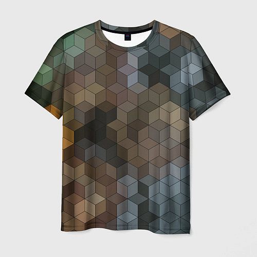 Мужская футболка Геометрический 3D узор в серых и коричневых тонах / 3D-принт – фото 1