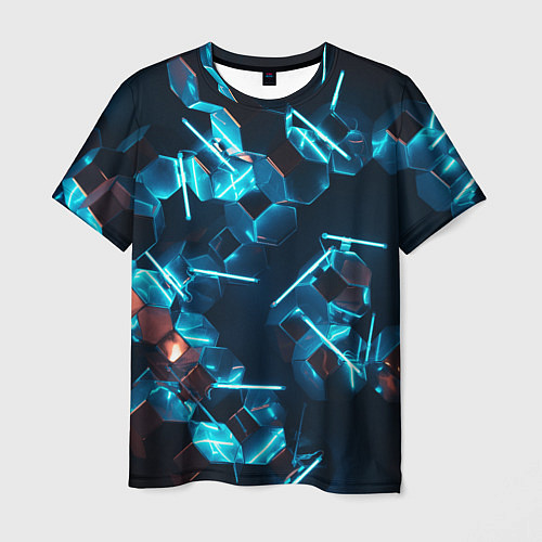 Мужская футболка Неоновые фигуры с лазерами - Голубой / 3D-принт – фото 1