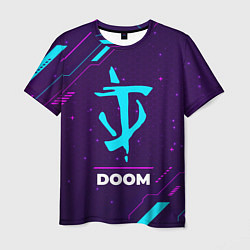 Футболка мужская Символ Doom в неоновых цветах на темном фоне, цвет: 3D-принт