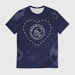 Мужская футболка Лого Ajax в сердечке на фоне мячей