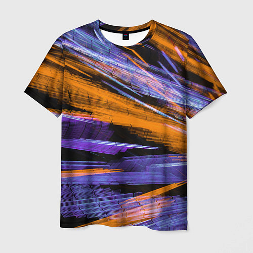 Мужская футболка Неоновые прерывающиеся линии - Оранжевый и фиолето / 3D-принт – фото 1