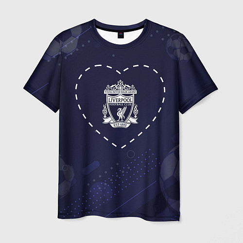Мужская футболка Лого Liverpool в сердечке на фоне мячей / 3D-принт – фото 1