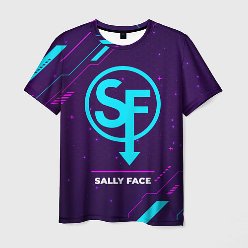 Мужская футболка Символ Sally Face в неоновых цветах на темном фоне / 3D-принт – фото 1