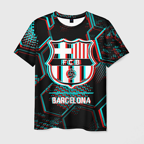 Мужская футболка Barcelona FC в стиле Glitch на темном фоне / 3D-принт – фото 1