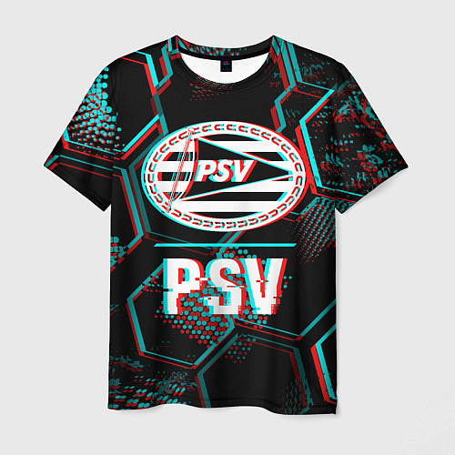 Мужская футболка PSV FC в стиле Glitch на темном фоне / 3D-принт – фото 1