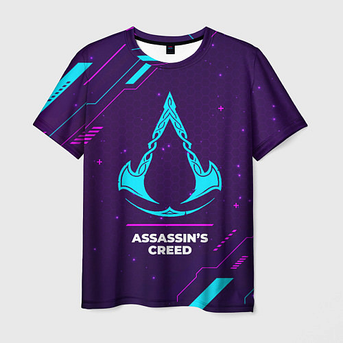 Мужская футболка Символ Assassins Creed в неоновых цветах на темном / 3D-принт – фото 1