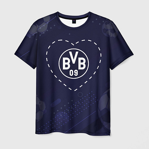 Мужская футболка Лого Borussia в сердечке на фоне мячей / 3D-принт – фото 1