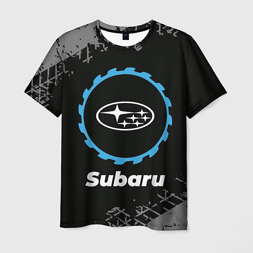 Мужская футболка Subaru в стиле Top Gear со следами шин на фоне / 3D-принт – фото 1