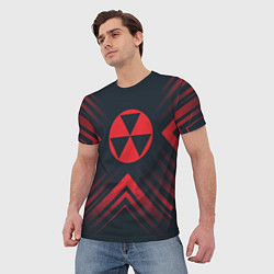 Футболка мужская Красный Символ Fallout на темном фоне со стрелками, цвет: 3D-принт — фото 2