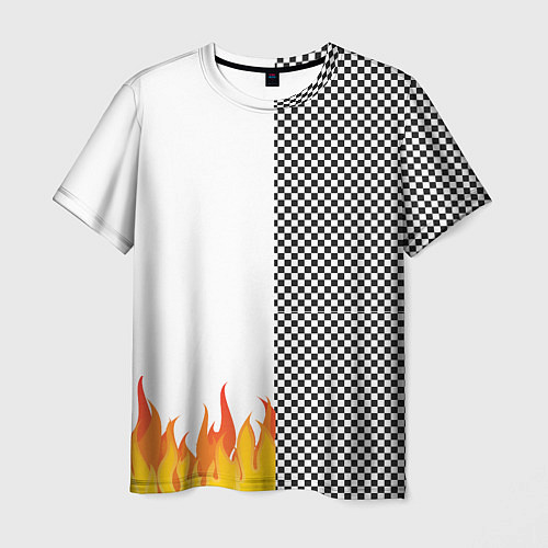 Мужская футболка Шахматаня клетка с огнём / 3D-принт – фото 1