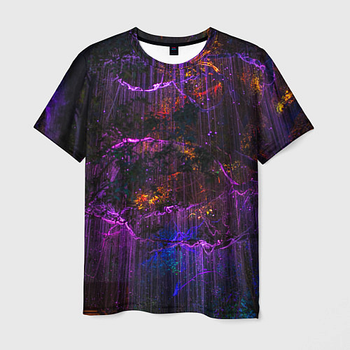Мужская футболка Неоновые лучи и листья - Фиолетовый / 3D-принт – фото 1