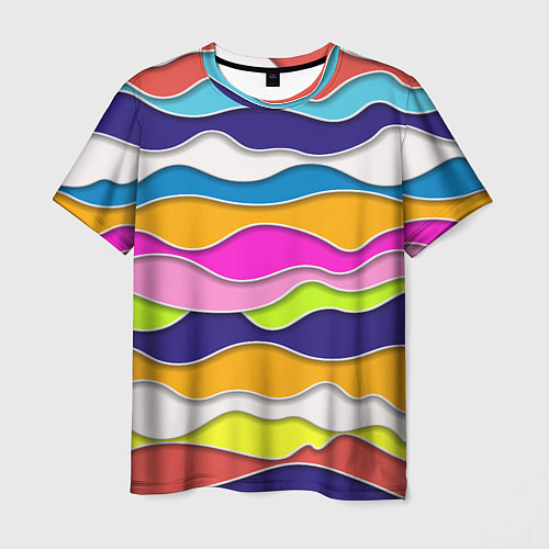 Мужская футболка Разноцветные волны Летний паттерн / 3D-принт – фото 1