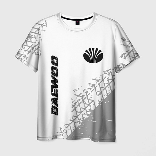 Мужская футболка Daewoo Speed на светлом фоне со следами шин / 3D-принт – фото 1
