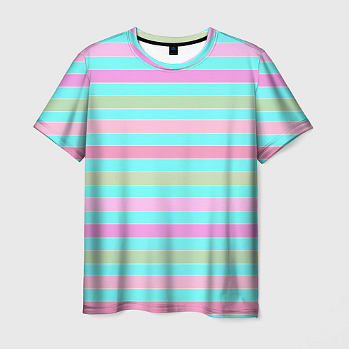 Мужская футболка Pink turquoise stripes horizontal Полосатый узор / 3D-принт – фото 1