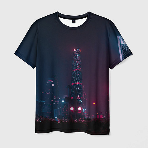 Мужская футболка Неоновый ночной город - Тёмно-розовый / 3D-принт – фото 1