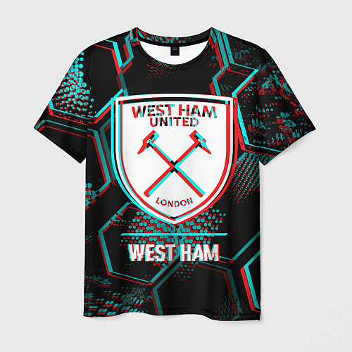 Мужская футболка West Ham FC в стиле Glitch на темном фоне / 3D-принт – фото 1