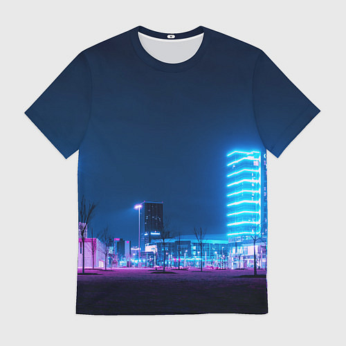 Мужская футболка Неоновый ночной город - Светло-синий / 3D-принт – фото 1