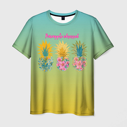 Мужская футболка Сочные разноцветные ананасы / 3D-принт – фото 1
