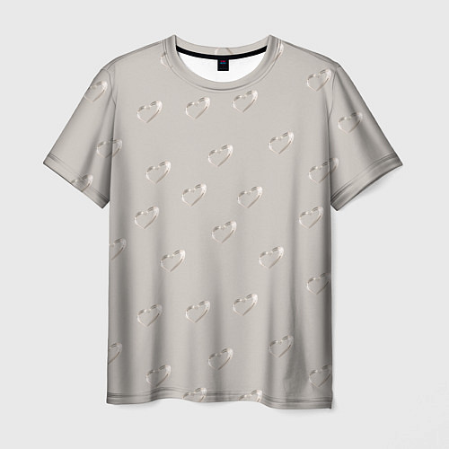 Мужская футболка Серебряные сердечки на сером фоне / 3D-принт – фото 1