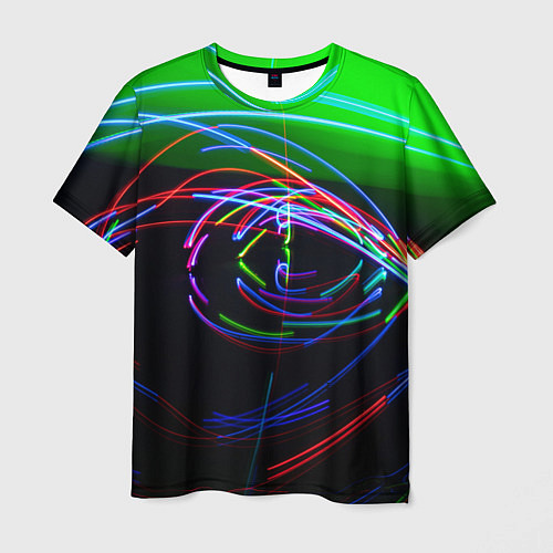 Мужская футболка Неоновые абстрактные волнообразные огни - Зелёный / 3D-принт – фото 1