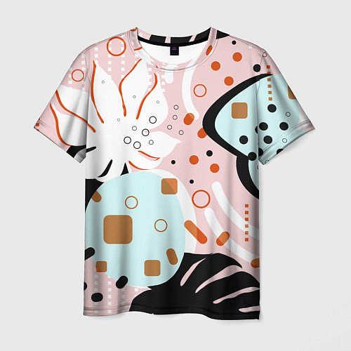 Мужская футболка Абстрактные фигуры с пальмовыми листами на розовом / 3D-принт – фото 1