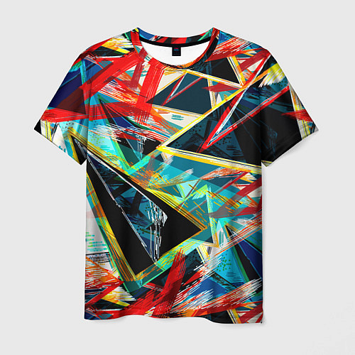Мужская футболка Яркий абстрактный узор с неоновыми штрихами / 3D-принт – фото 1