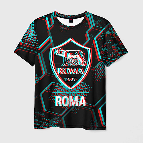 Мужская футболка Roma FC в стиле Glitch на темном фоне / 3D-принт – фото 1