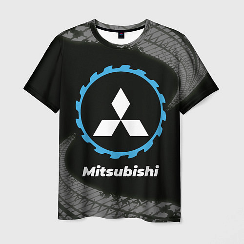 Мужская футболка Mitsubishi в стиле Top Gear со следами шин на фоне / 3D-принт – фото 1