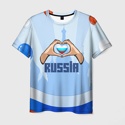 Мужская футболка Люблю Россию - сердечко руками / 3D-принт – фото 1