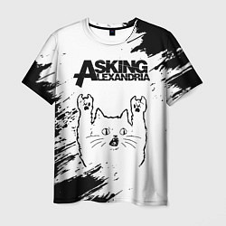 Футболка мужская Asking Alexandria рок кот на светлом фоне, цвет: 3D-принт