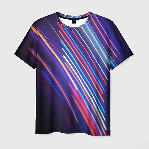 Мужская футболка Неоновое множество разноцветных фонарей во тьме / 3D-принт – фото 1