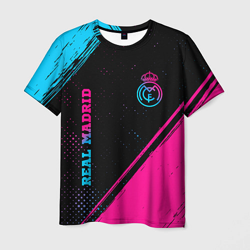 Мужская футболка Real Madrid - neon gradient: символ и надпись верт / 3D-принт – фото 1