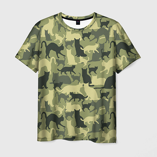 Мужская футболка Кошачий камуфляж в зеленой гамме / 3D-принт – фото 1