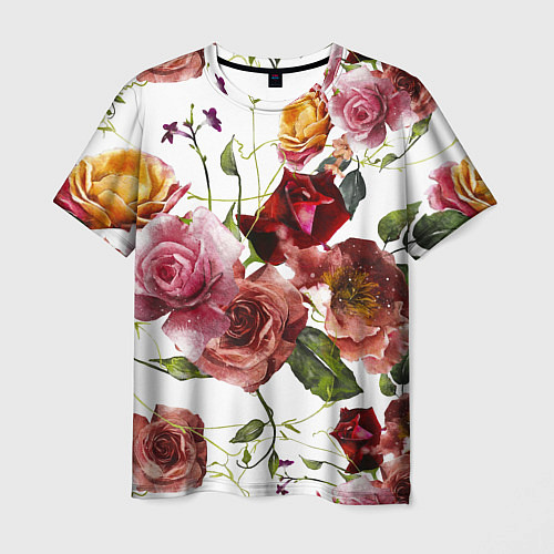Мужская футболка Цветы Нарисованные Красные и Розовые Розы / 3D-принт – фото 1