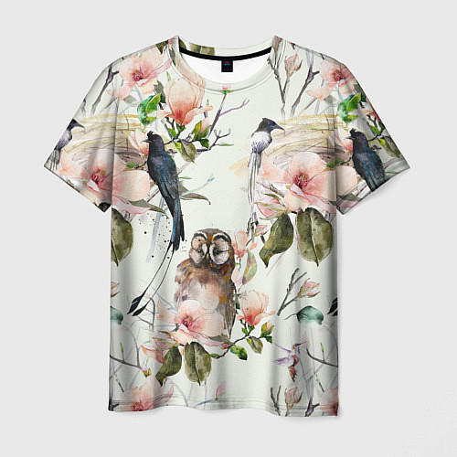 Мужская футболка Цветы Нарисованные Магнолии и Птицы / 3D-принт – фото 1