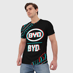 Футболка мужская Значок BYD в стиле glitch на темном фоне, цвет: 3D-принт — фото 2