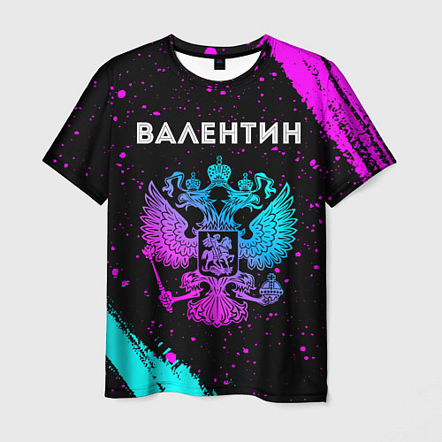 Мужская футболка Валентин и неоновый герб России / 3D-принт – фото 1