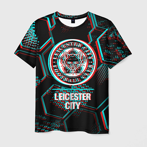 Мужская футболка Leicester City FC в стиле glitch на темном фоне / 3D-принт – фото 1