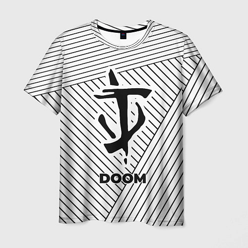 Мужская футболка Символ Doom на светлом фоне с полосами / 3D-принт – фото 1