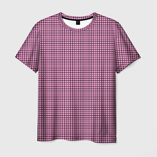 Мужская футболка Мелкая черно-розовая клетка / 3D-принт – фото 1