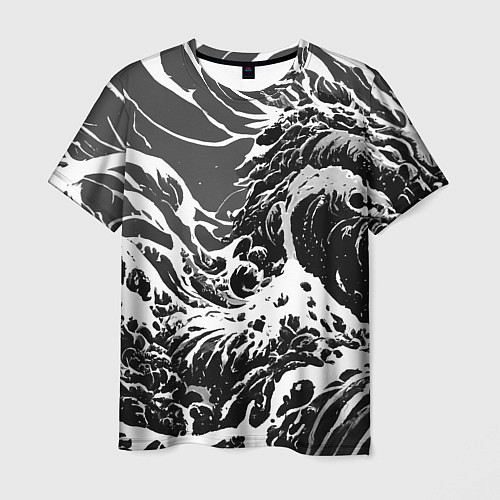 Мужская футболка Черно-белые волны / 3D-принт – фото 1