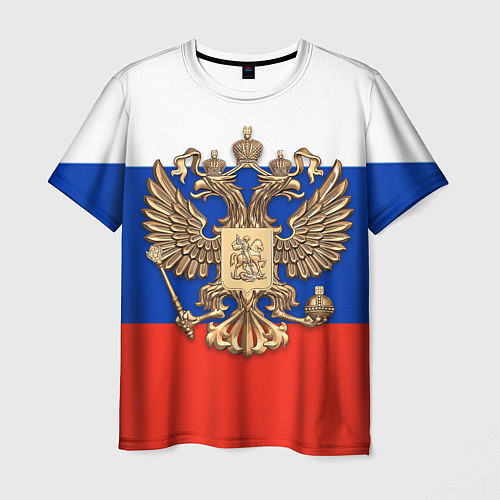 Мужская футболка Герб России на фоне флага / 3D-принт – фото 1