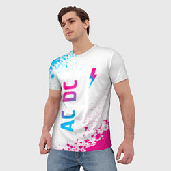 Футболка мужская AC DC neon gradient style: символ и надпись вертик, цвет: 3D-принт — фото 2