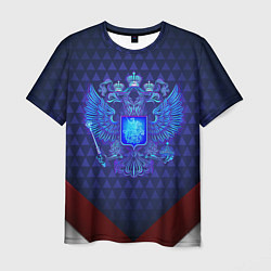 Футболка мужская Синий неоновый герб России, цвет: 3D-принт